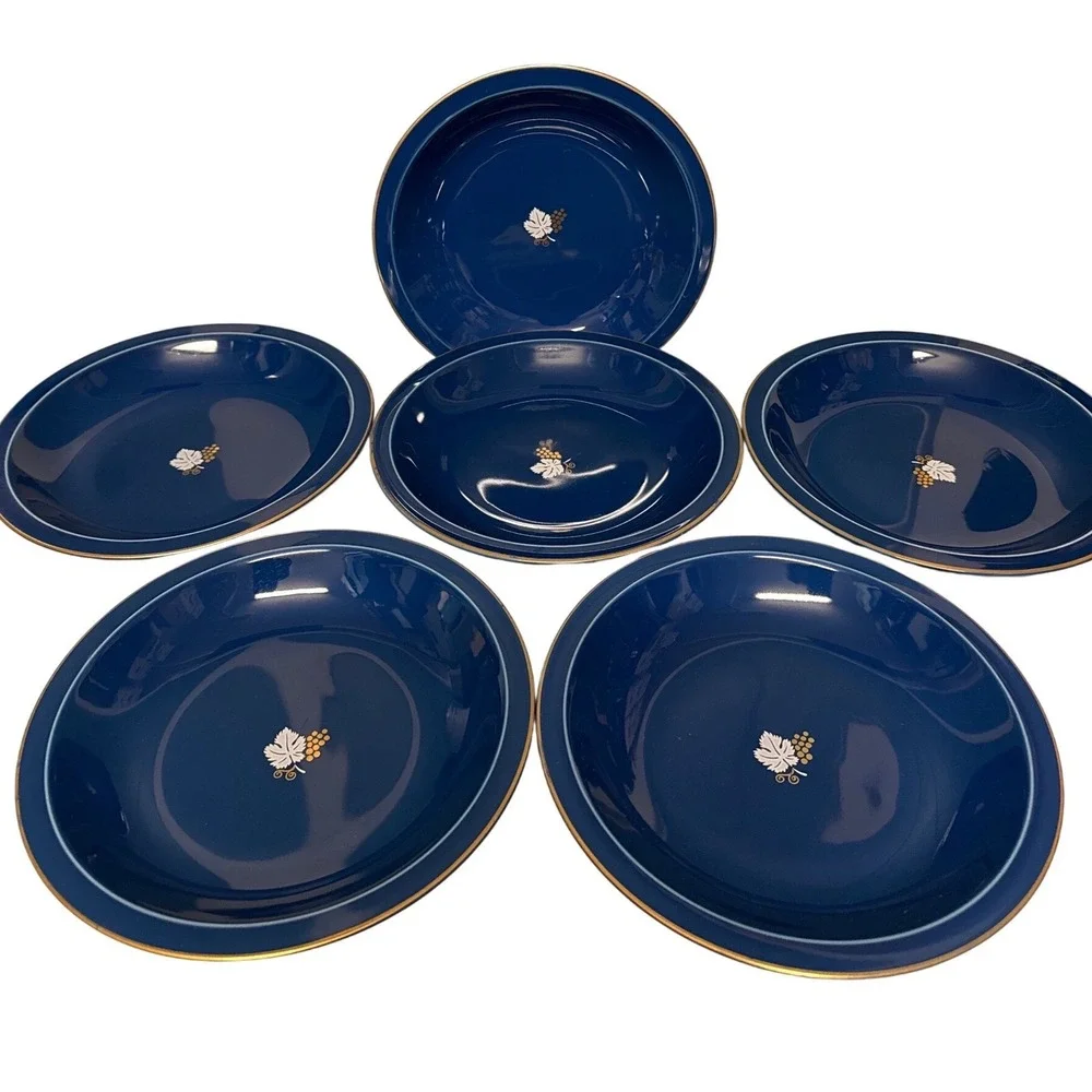 Set‎ of 6 Mikasa Bacchanale L4001 Cobalt Blue Fine China Soup Pasta Bowls Japan
